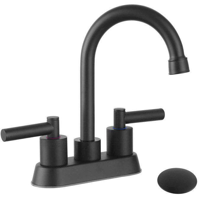 HOTTIST 4 Inch 2 Handle Centerset Black Bathroom Faucets, LeadFree